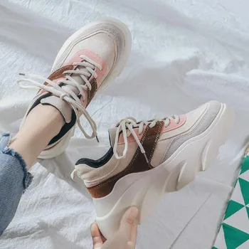 

Women Lace Up Mesh Casual Shoes platform wedge shoes height increasing 6.7cm Slip On Canvas sneakers Zapatos De Mujer B21-76