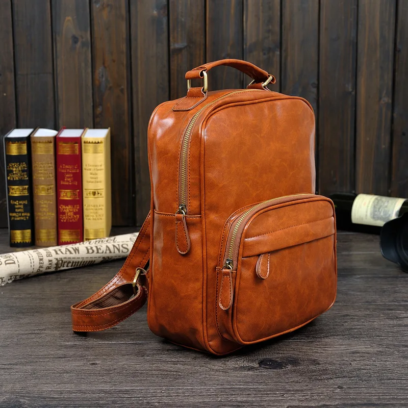 

Retro academic style student bag casual backpack retro leather backpack