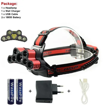 

9 LED Head Lamp Helmet Light 7 * XML T6 + 2 * XPE Q5 LED Headlamp 6 Mode Head Torch USB Rechargeable With 18650 Battery+Charger