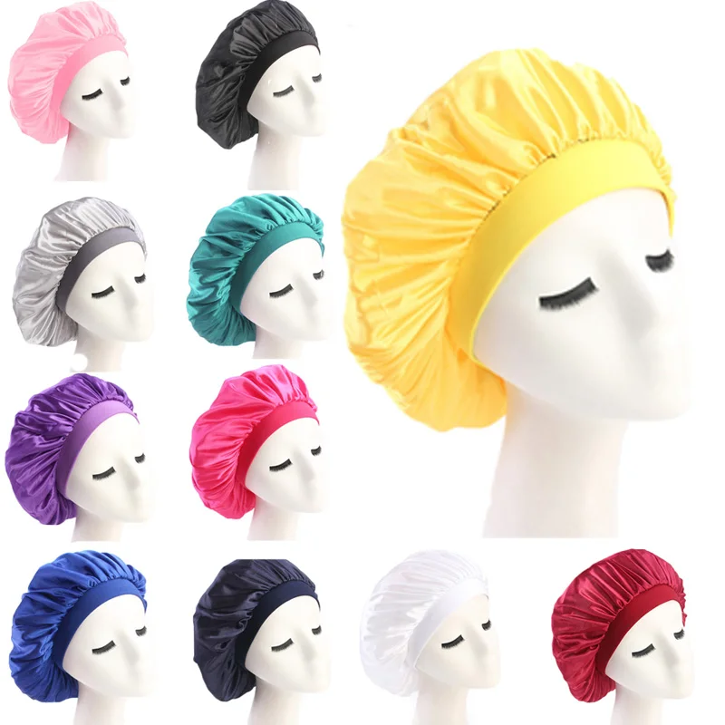 Satin Bonnet For Women Silky Night Sleep Cap Hair Care Curly Hat  Ladies Makeup Hair Cover Girls Head Cover Hat 11 Colors ladies plain high quality jersey bonnet headband underscarf cap islam inner scarf stretch patchwork hijab cover headwrap 26 22cm