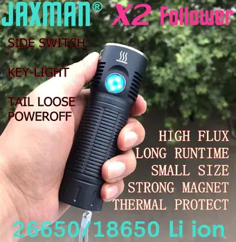 

JAXMAN X2 Follower portable flashlight with thermal protection strong magnet side switch free shipping