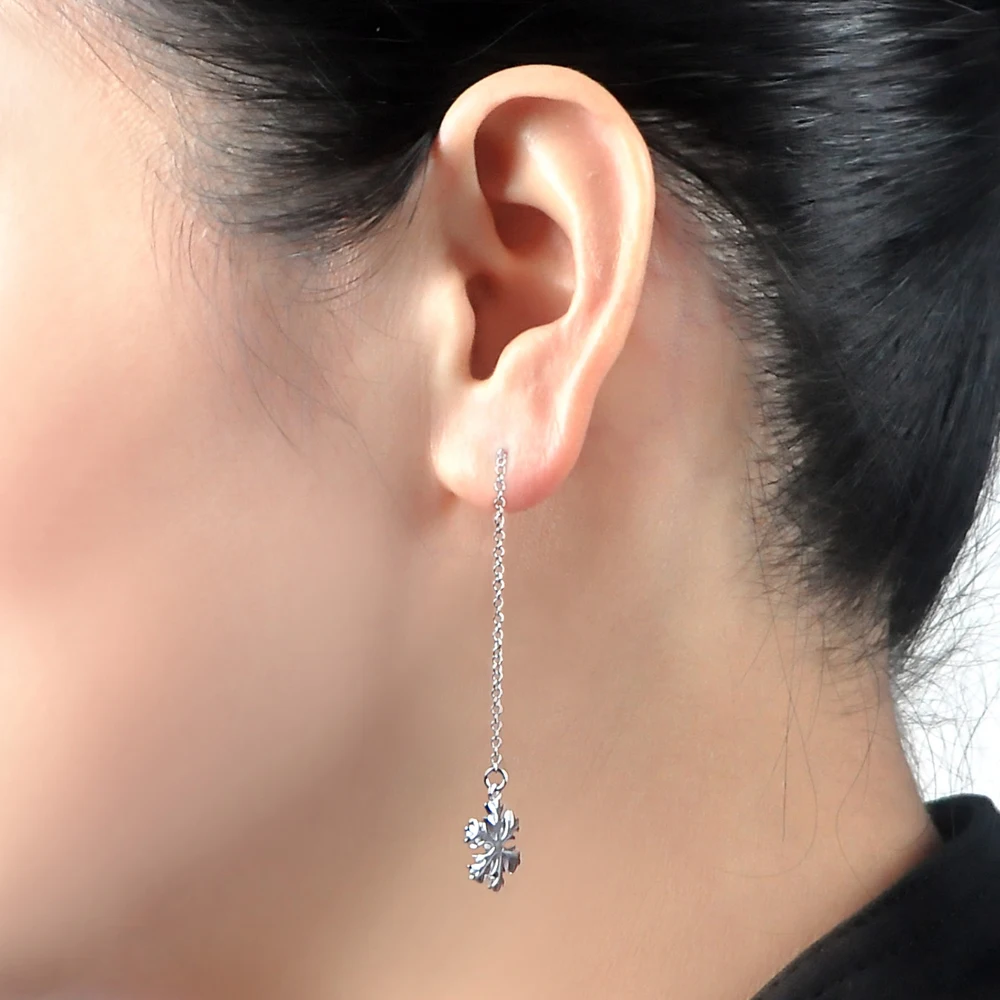 Женские серебряные сережки со снежинкой woman925 Простые Длинные серьги из
