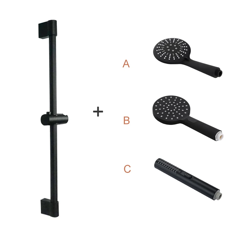 Wall Mounted Matt Black Coating Shower Set with ABS Hand Shower Head Stainless Steel Hose Adjustable Holder Sliding Bar shower head shower set