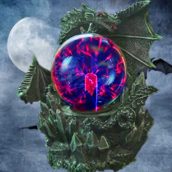 

Resin Dragon Statue Dark Dragons Guardian Touch Responsive Electric Plasma Gazing Ball Lighting Halloween home decorative