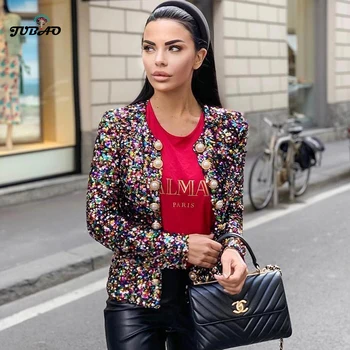 

sparkly Sequin long sleeve coat jacket fashion luxury designer clothing women going out star stage party club wear coats 2020