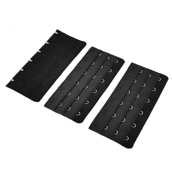 

Black 3 x 6 Positions Hooks Tape Underwear Bra Extender 3 Pcs