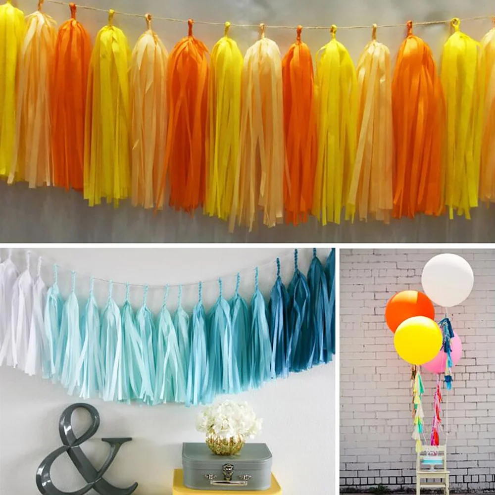 

5pcs/Bag Tissue Paper Garland Ribbon Curtain Bunting Party DIY Decorations Elegant Gold Backdrops Curtain Wedding Decoration