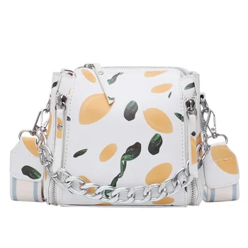 

JIAMEN Messenger Bag Women Bucket Shoulder Bag fashion Printing PU Leather Lady Handbag Luxury Designer Yellow Bag