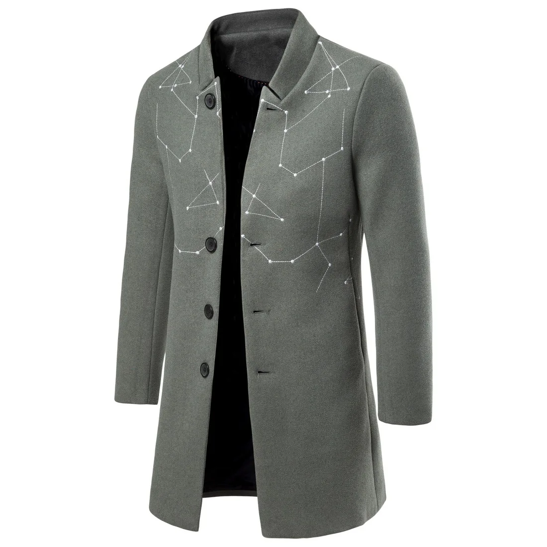 Autumn Winter Korean Mens Wool Coats High Quality Sobretudo Masculino Casual Starry Embroidery Slim Jacket Winter Men Overcoat - Цвет: Grey
