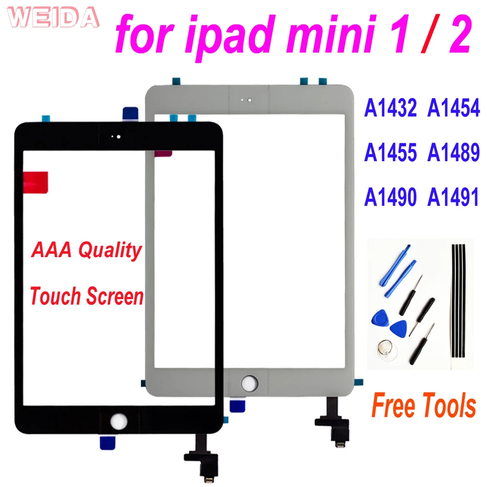 Para iPad Mini 2 1 Digitalizador de pantalla táctil con botón de inicio para iPad Mini1 A1432 A1454 A1455 ipad Mini2 A1489 A1490 A1491 de vidrio