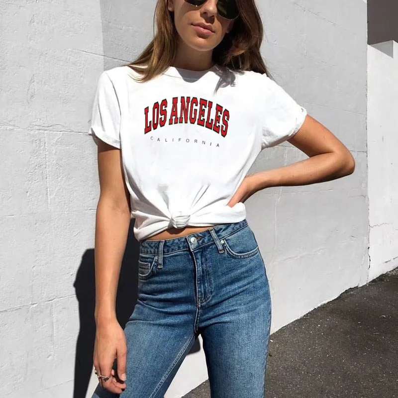 Los Angeles California Letter Printed Summer Fashion Cute 70S Vintage Casual Funny White Women T Shirt|T-Shirts| - AliExpress