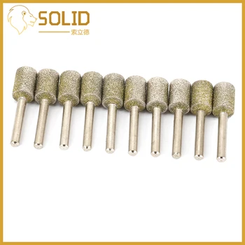 

Diamond Grinding Head Shank 6mm Cylinder Grinding Mounted Point Burrs Bit for Rotary Tool Metalworking 10Pcs Head 14mm