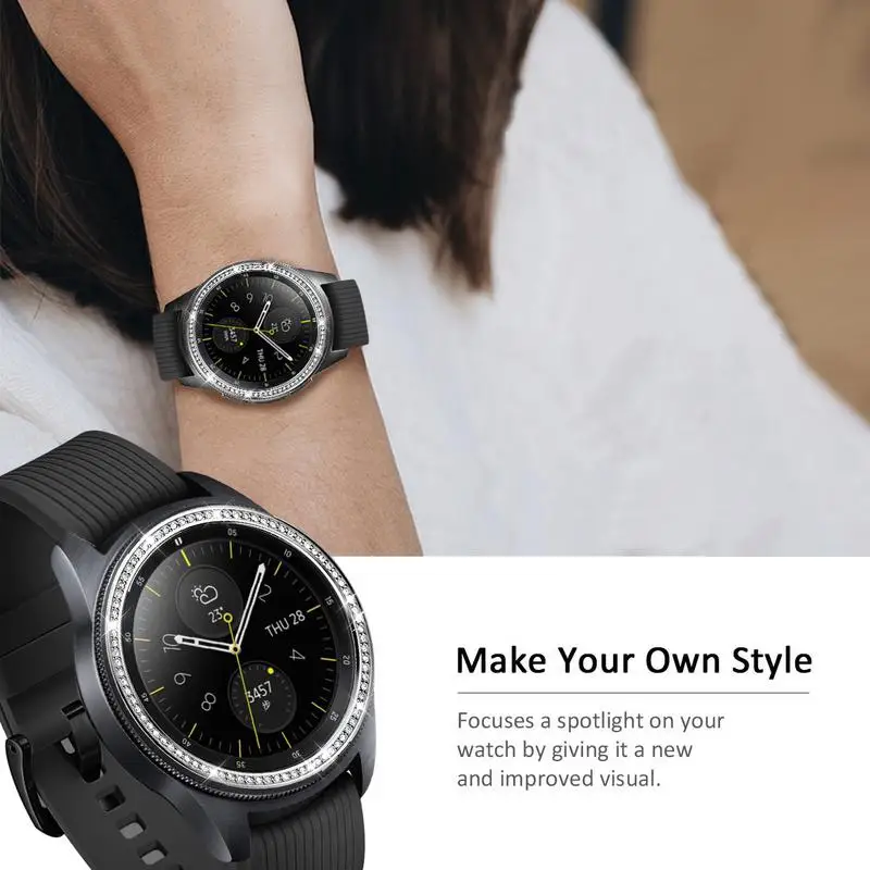 Нержавеющая сталь и бриллиантовый ободок кольцо для samsung Galaxy Watch 42 мм для женщин розовое золото клейкий чехол Защита от царапин крышка