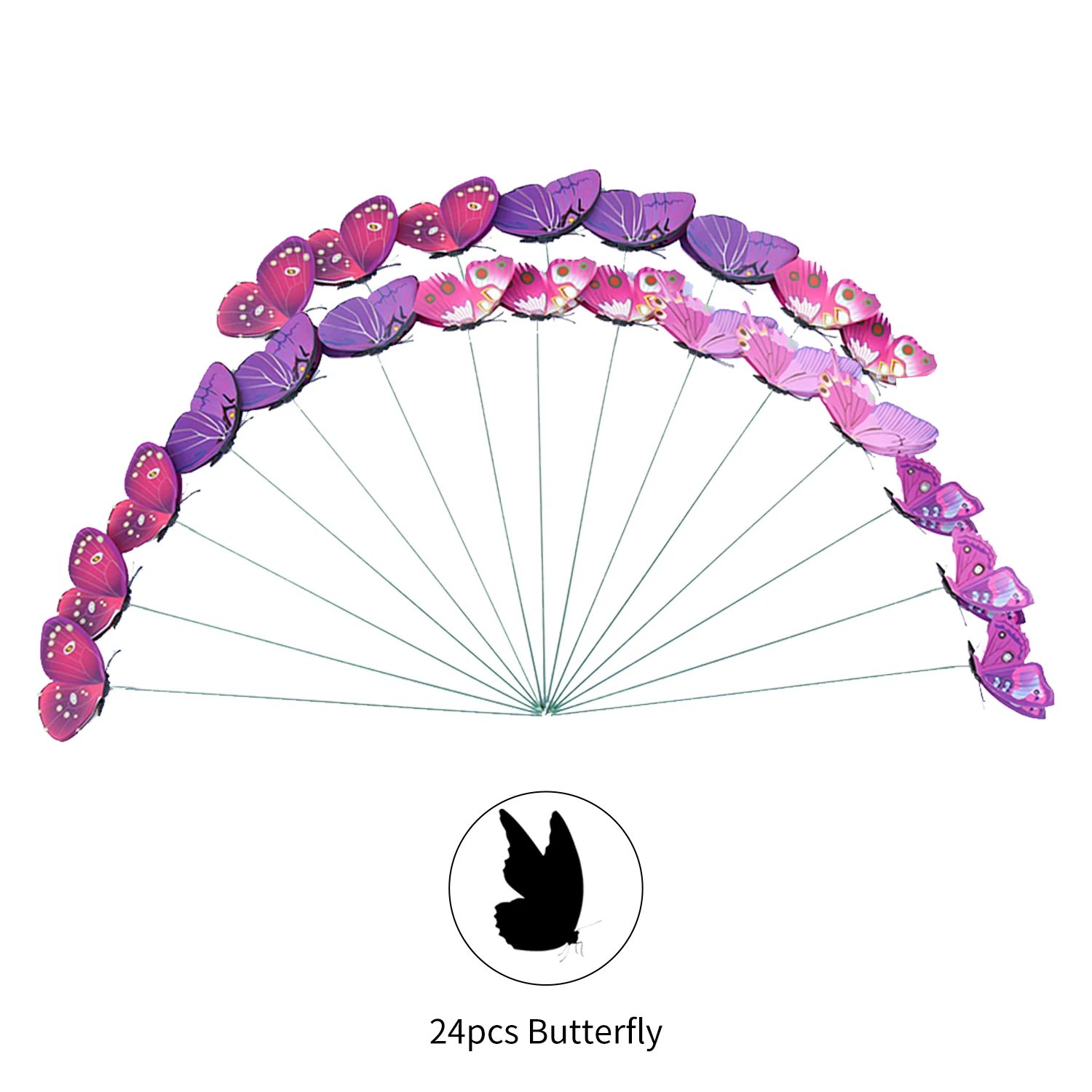 Purple 24pcs Multicolor Simulation Butterfly Decorative Garden Pile – Outdoor Garden Decoration Flowerpot Flowerpot Party Supplies - Цвет: Purple