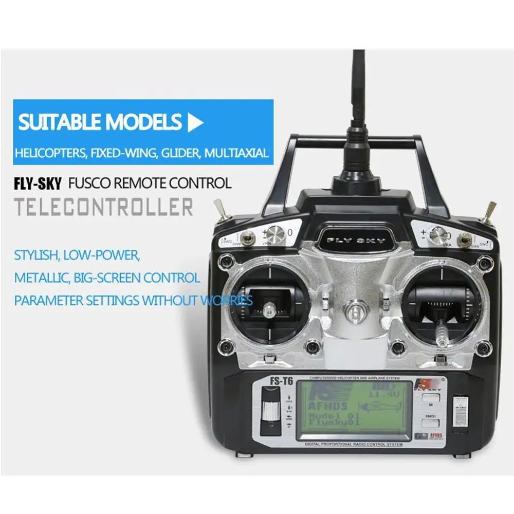 Flysky FS-T6 FS T6 Mode 2 6ch 2.4g Digital RC Transmitter with LCD Screen FS R6B Receiver For RC Helicopter AirPlane boat