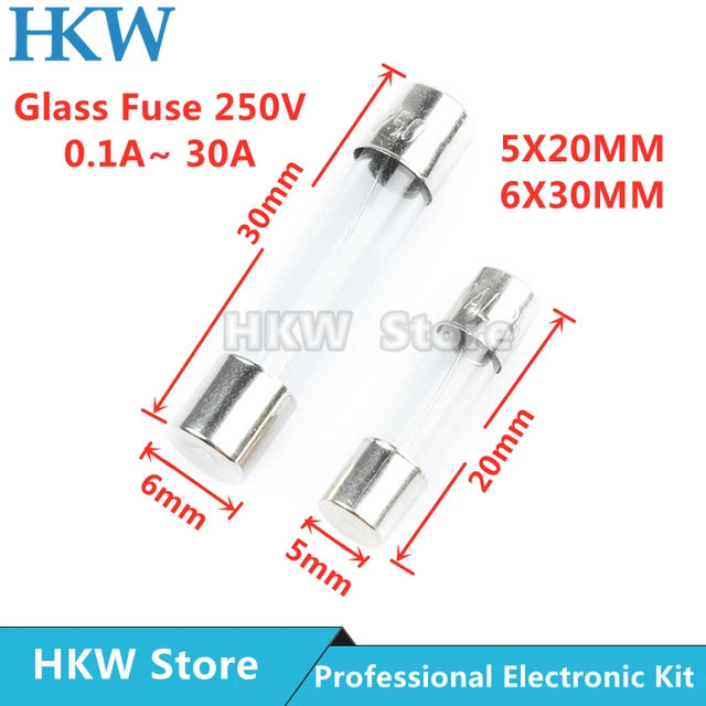 6x30mm Glass Fuse 6.3a, Glass Blow Fusibles