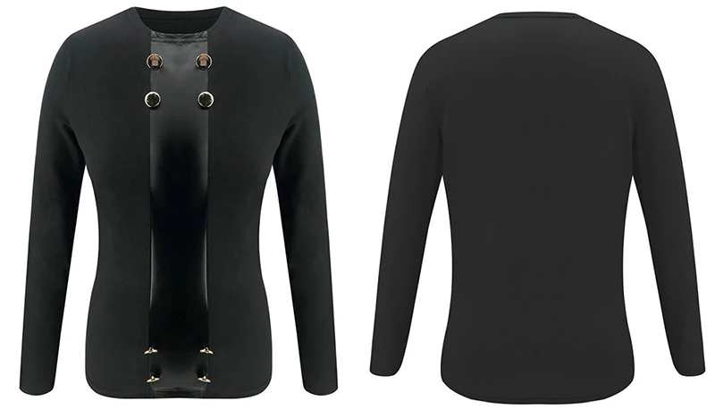 Футболки с длинным рукавом, Осень-зима, Лоскутная Кожа, черные футболки с круглым вырезом, облегающие Женские футболки, Повседневные базовые Топы, одежда G1117