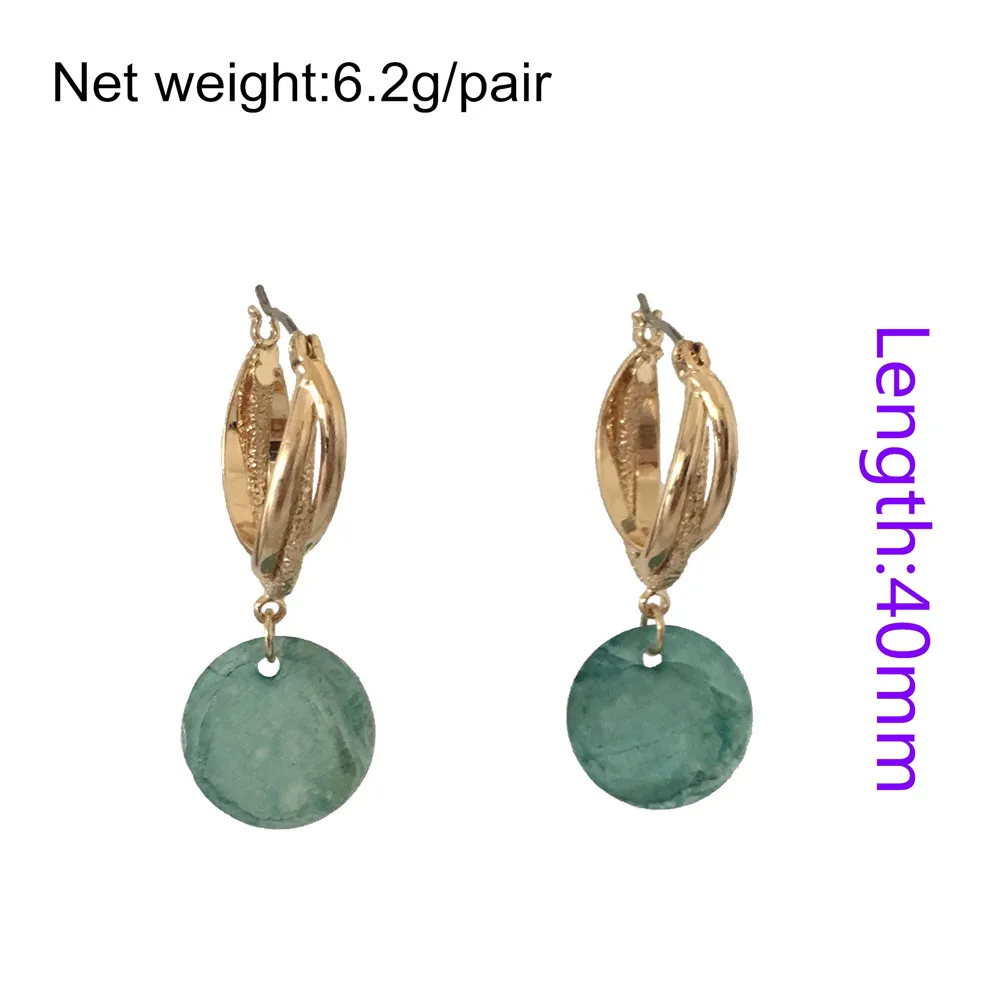 F/W новое поступление с покрытием золотого цвета скрученная петля с зеленым круглый Шарм серьги-кольца для девочек милые