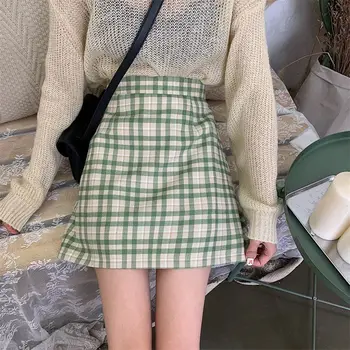 

High Waist Skirts Fashion Women Plaid SkirtSlim Temperament A Line Skirt College Style Skirt