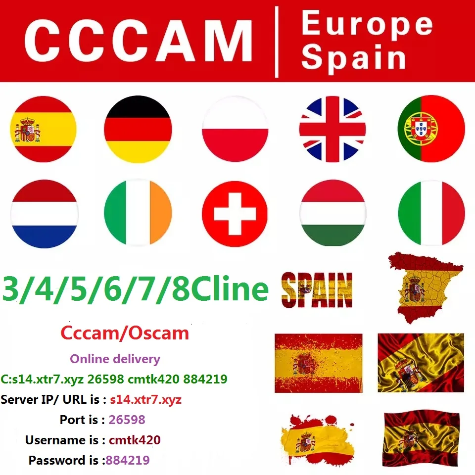 

Full HD 1 Year Oscam Cline CCCAM Cline Europe Spain Server stable in Spain3/4/5/6/7/8 Lines Delivery is online