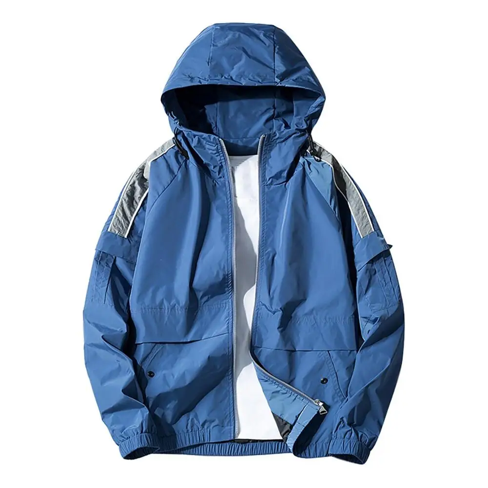 

Harajuku Male Casual Stitching Sport Running Outwear Jackets Zipper Breathable Patchwork Coat With Hooded For Male Autumn Winter