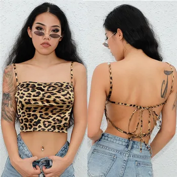 

Sexy Womens Leopard Camis Tanks Crop Tops Ladies Summer Backless Tees Bandeau Sleeveless Vest Camis Tops Clubwear