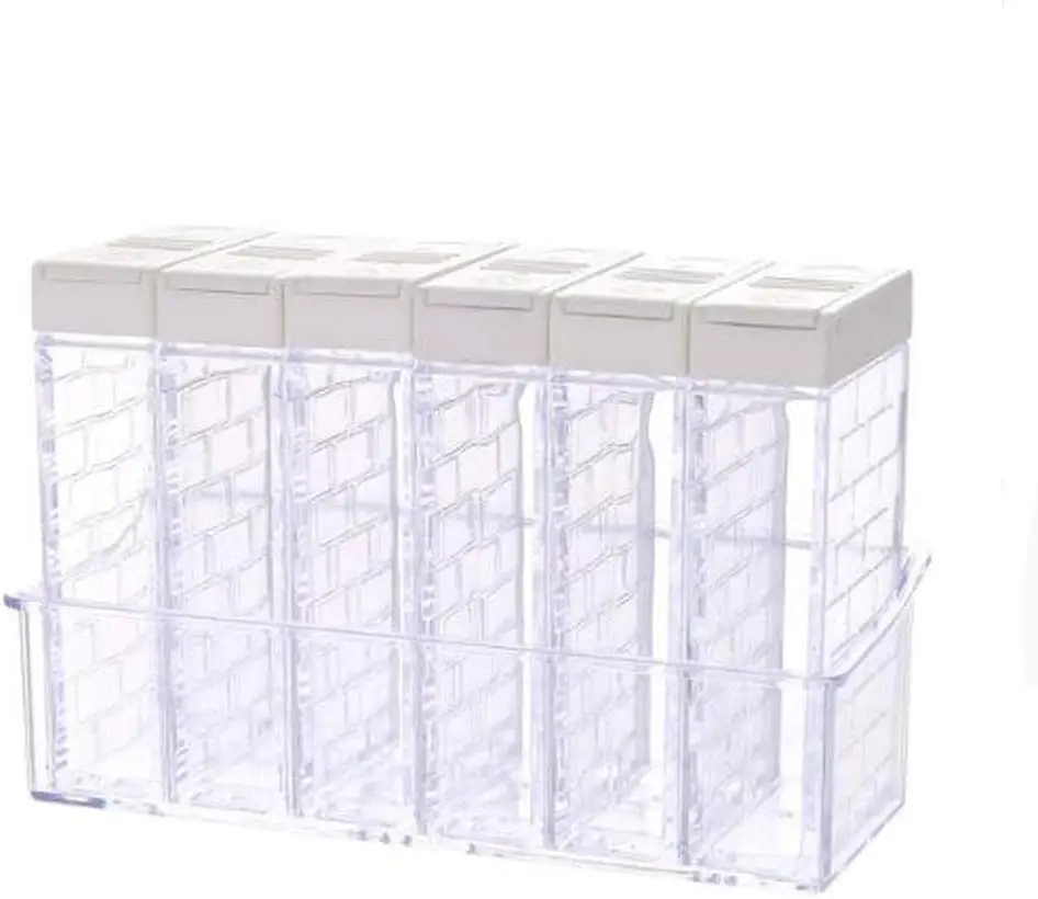 

6 Grid Organizer Seasoning Box Spice Jar Condiment Storage Container with Tray for Salt Sugar Cruet Pepper Kitchen Storage Tool