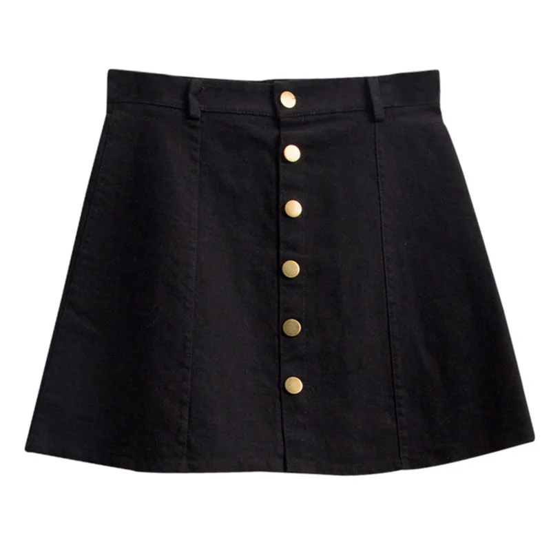 

2019 Summer Women A-Line Mini Jeans Skirt Button Fashion Solid High Waist Black Pencil Slim Femme Harajuku Denim Skirt