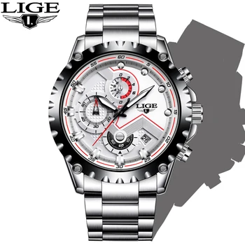 

2020 LIGE Mens Watches Military Sport Clock Male Stainless Steel Watch Men Fashion Waterproof Quartz Watch+Box Relogio Masculino