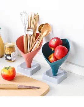 

1pcs Plastic Storage Rack Funnel Kitchen Vegetable Fruit tableware Drain Rack Multifunctional Filter Punch-free shelf Organizer