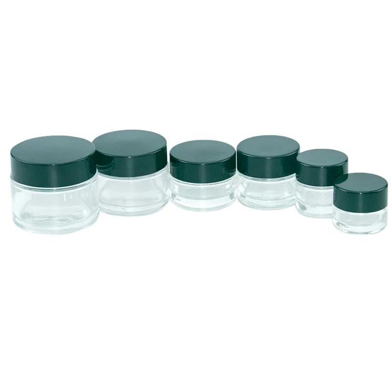 

10PC 5ml to 50ml Clear Glass Reusable Cosmetic Bottles with Black Cap Leakage Proof Cream Lip Gloss Crubs Salves Jars Bottles