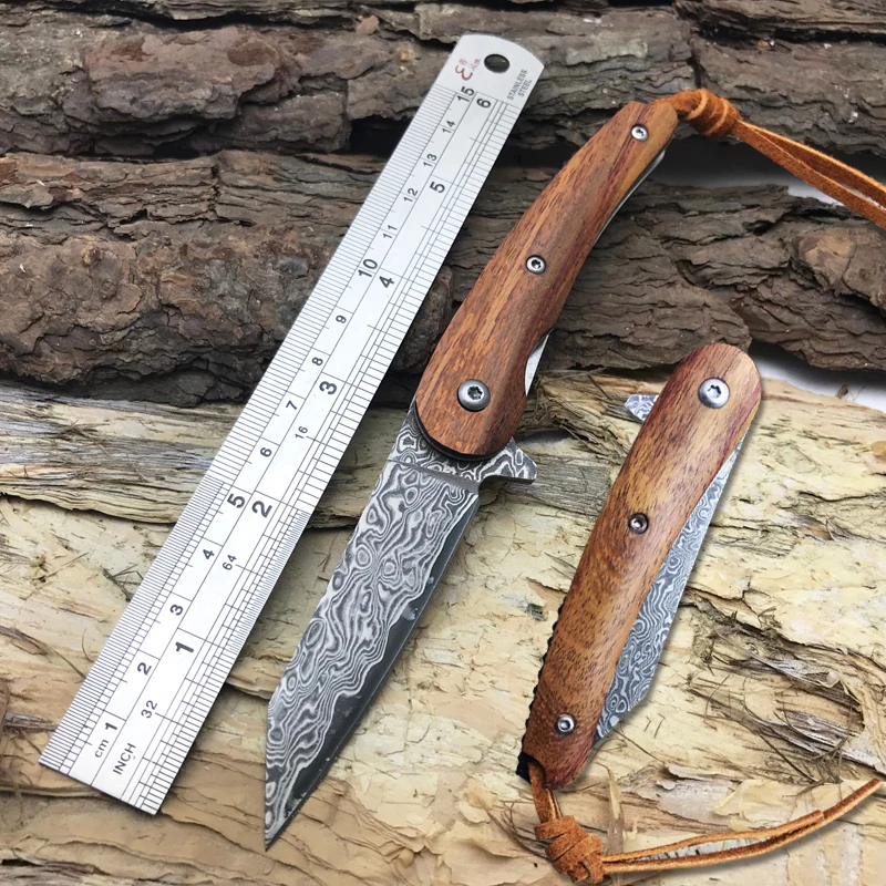 Custom Damascus Tactical Folding Knife,EDC Collection Mini Folder Knife,Ball bearing Flipper,Outdoor Tactical Camping Knives