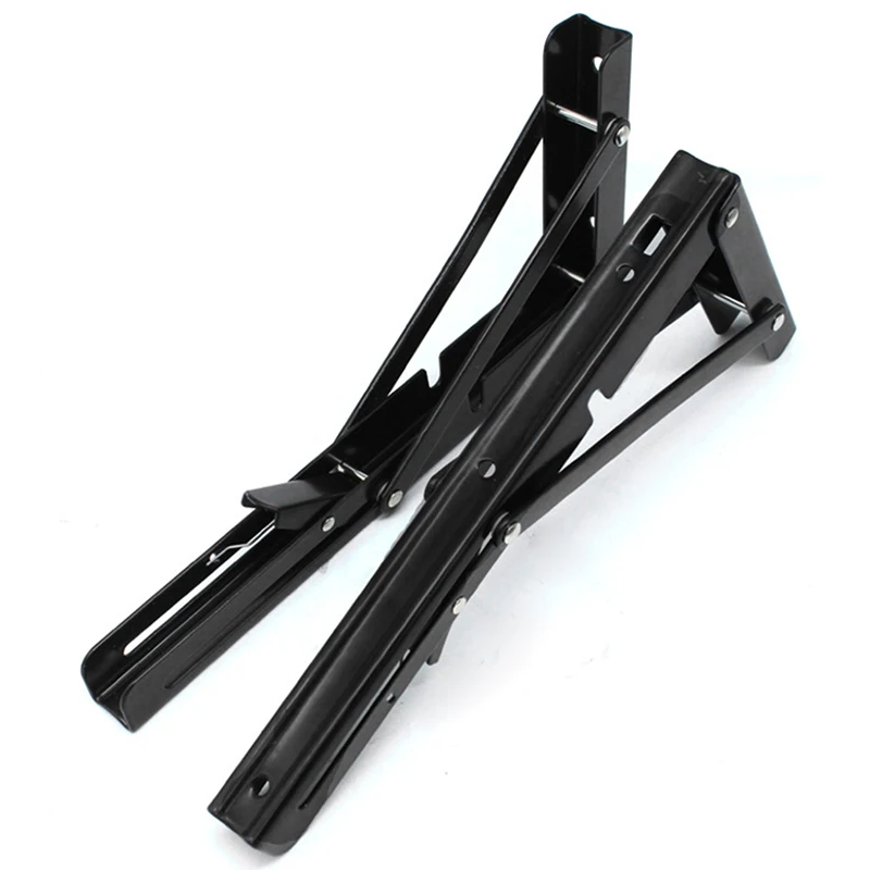 

8/10/12/14/16'' 2Pcs Triangular Folding Angle Brackets Metal Release Catch Folding Shelf Brackets Sturdy Home Wall Mount Support