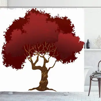 

Shower Curtain Set with Hooks 66x72 Forest Park Wood Red Maple Tree Autumn September Nature Parks Outdoor Design Wilderness