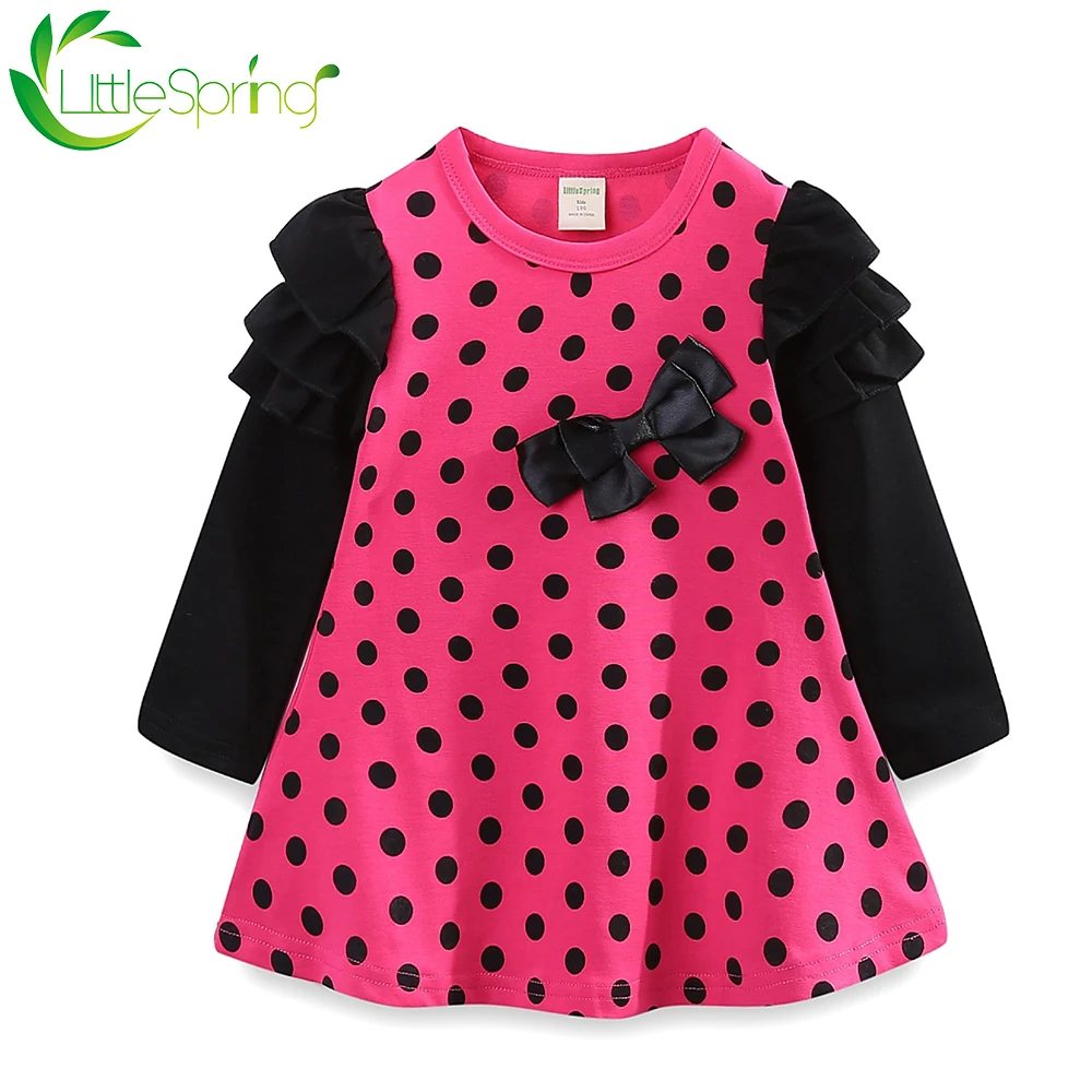 LittleSpring/осенне-Весенняя детская одежда платье в горошек для девочек детское