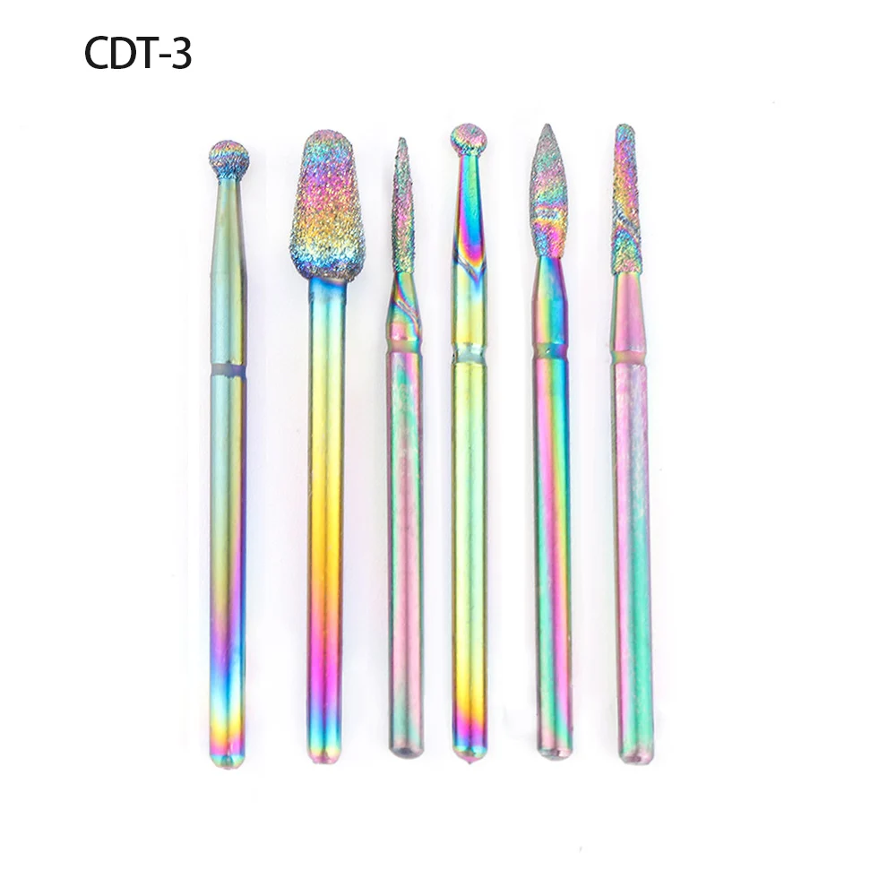 CDT-3 1 коробка радужные алмазные сверла для ногтей набор фрезы для электрического маникюра шлифовальный станок для удаления кутикулы Вращающийся аксессуар для ногтей - Цвет: CDT-3