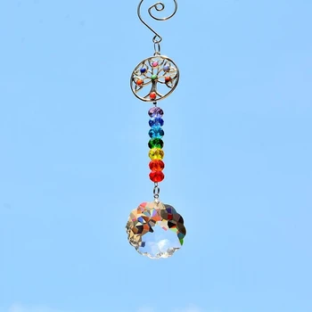 

KN rainbow suncatcher home deco gemstone tree of life rainbow room deco haning crystal suncatcher window prisms fengshui crystal