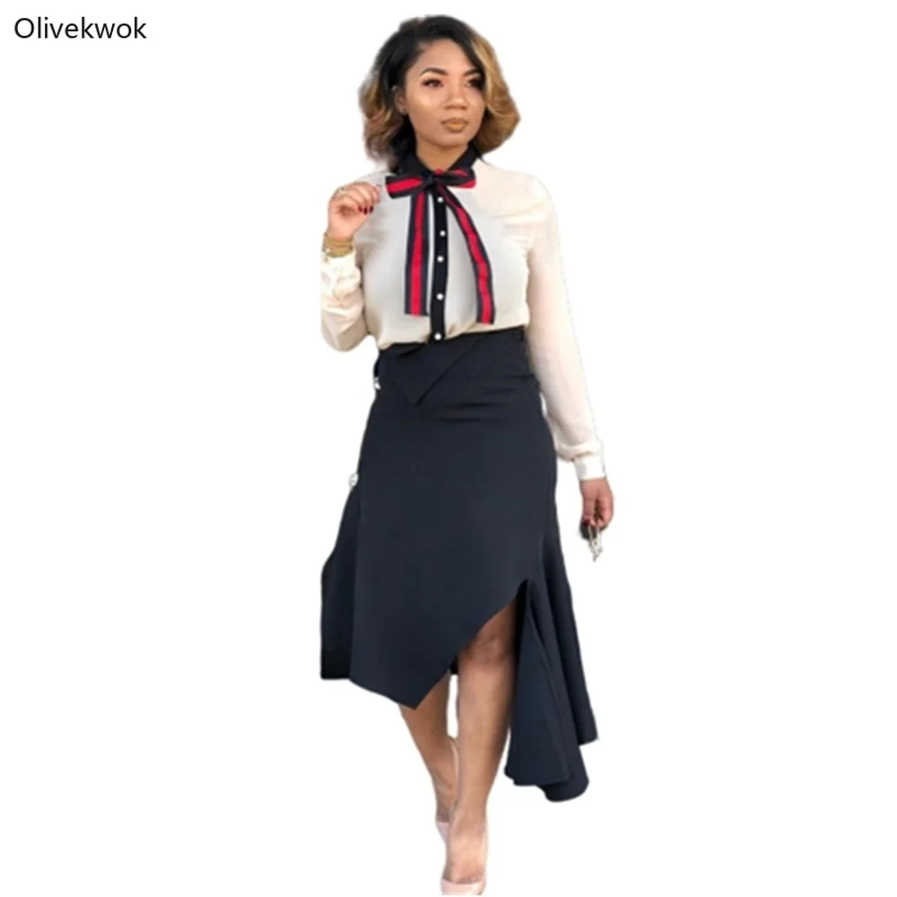 Olivekwok Осень Зима Женский комплект 2 шт. уличная Цвет Блок рубашка с длинными