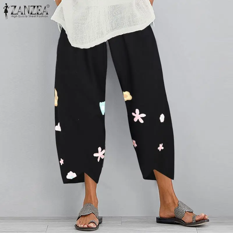 ZANZEA Viintage Print Trousers Womens Harem Pants Autumn Casual Elastic Waist Long Pantalon Female Flower Turnip Plus Size Pant