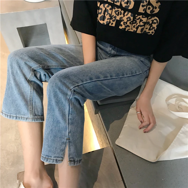 Джинсы женские Ulzzang мягкие милые свободные летние корейские Стильные прямые брюки с высокой талией студенческие шикарные универсальные