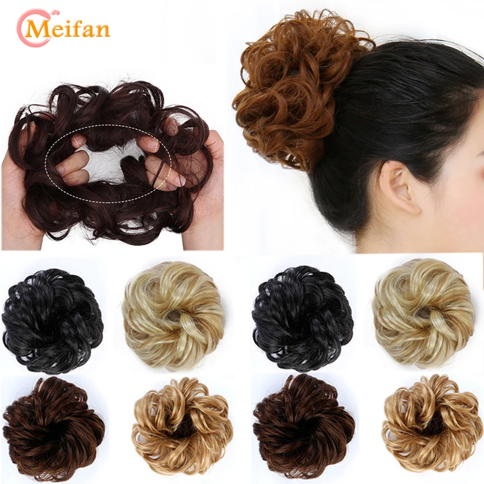 

MEIFAN Synthetic Hair Buns Curly Scrunchy Chignon Elastic Messy Wavy Scrunchy Wrap for Ponytail Extension for Women