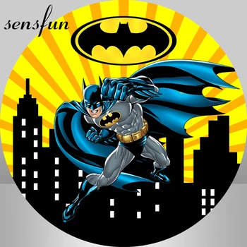 

Superhero Comics Batman Round Photography Backgrounds Night Buildings Boys Birthday Party Circle Backdrops For Photo Studio