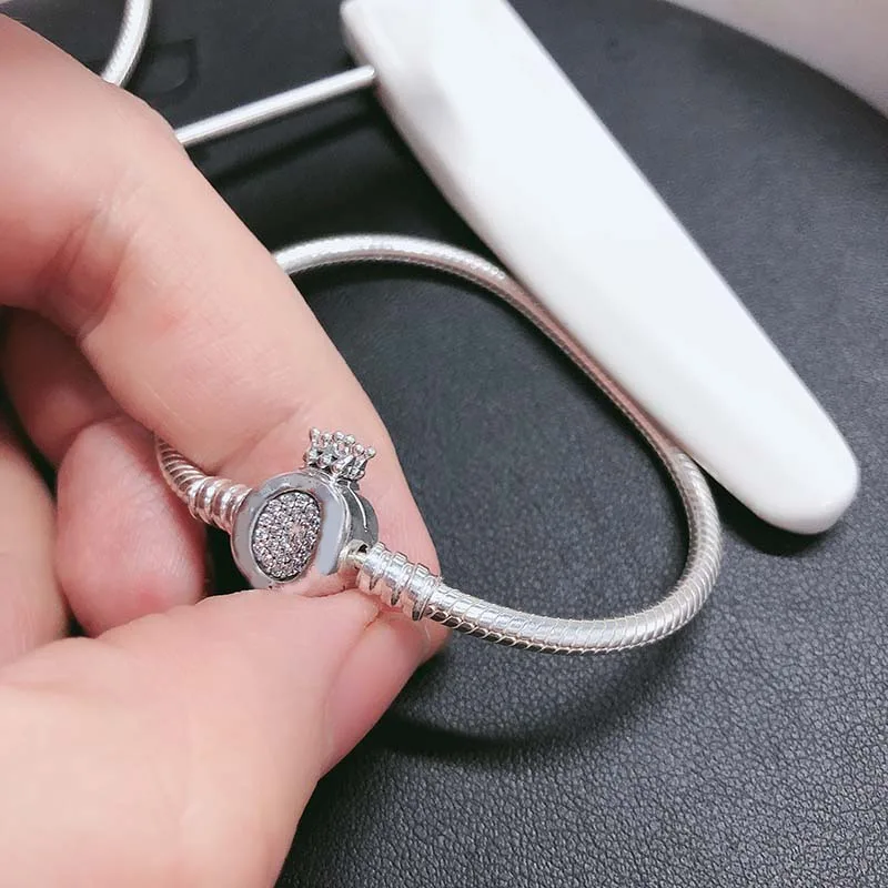 925 стерлингового серебра время Корона О-образная цепь змейки браслет подходит для европейского, чарующий браслет украшенный жемчугом,, ювелирное изделие, подарочный набор