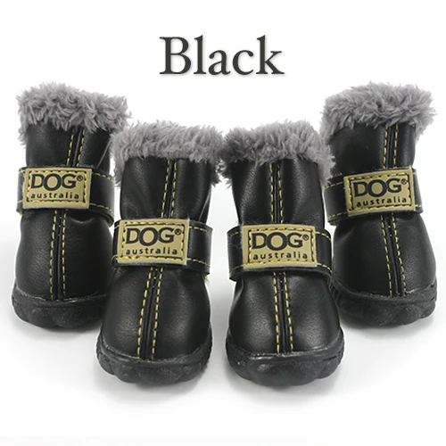 black HEYPET 4 шт./компл. Водонепроницаемый Нескользящие модные из натуральной кожи собаки Теплые зимние ботинки обувь для собак для Чихуахуа Мопс товары для домашних животных - Цвет: black