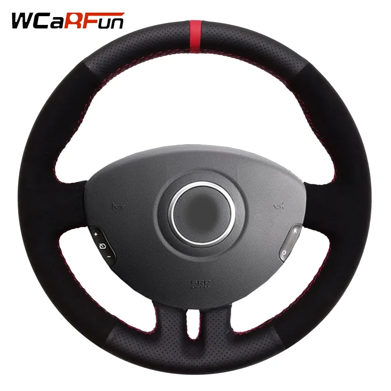 WCaRFun черный кожаный замшевый красный маркер чехол рулевого колеса автомобиля для