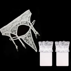 Women Sexy Lingerie Lace Transparent Garter Panties And Stockings Set Female Erotic Collocation Hose Garter Belt For Stockings