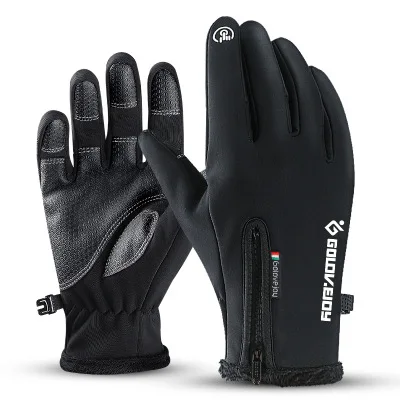 Ветрозащитные зимние перчатки с сенсорным экраном унисекс водонепроницаемые велосипедные пушистые теплые перчатки холодные Нескользящие женские перчатки ручной работы XXL - Цвет: Black