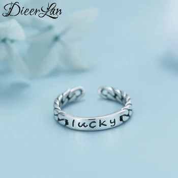 

Vintage Retro 925 Sterling Silver Adjustable LUCKY Letter Rings For Women Female Fashion Punk Jewelry 2020