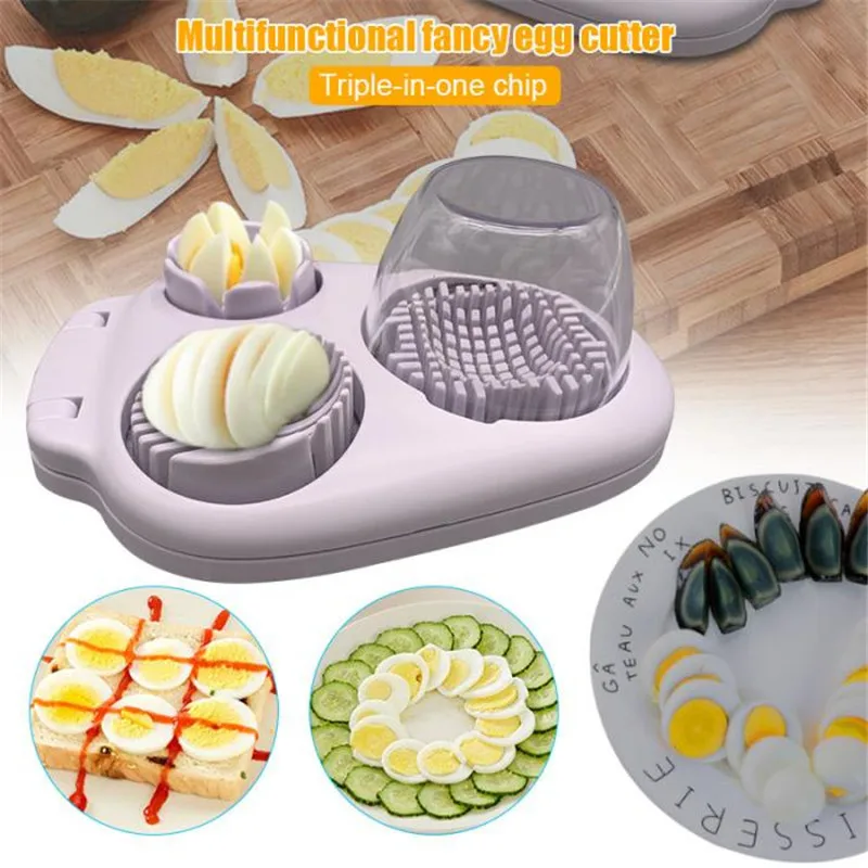 Multifunctional 3 In 1 Stainless Steel Eggs Slicer Cutter Wedging White US 
