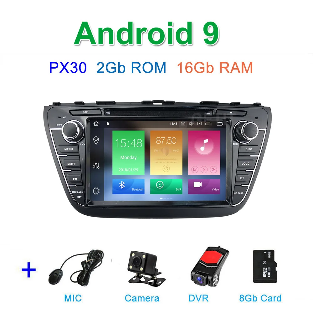 PX6 Автомобильный DVD стерео Мультимедиа Радио Android 9 для Suzuki SX4 S Cross - Цвет: PX30 CAM DVR SD